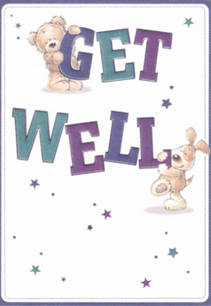 Capturing the joyful essence of Millwall's riverside community, this get well card unites artistry and heartfelt intention in its friendly illustrations. The main focus rests on an adorable bear and a gentle puppy-both rendered with soft, textured fur, their eyes glimmering with encouragement. Floating stars surround them, tossing wishes like petals carried on a Docklands breeze. The typography, large and self-assured in shades of violet and aquamarine, anchors the card in cheerful optimism. The contrast with the light, crisp background fosters a mood of clarity and hope-a familiar sentiment for anyone sending a bouquet from Millwall's local flower shops to a neighbor in recovery along East Ferry Road. The tactile presence of fluffy fur and silky ears whispers of the careful touch that goes into every petal or ribbon chosen for a Millwall arrangement. Just as you might pair this card with blooms lovingly delivered near Millwall Park, the image itself becomes a source of gentle positivity-radiating care across every inch of its design.